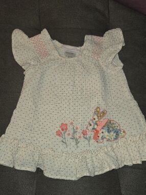 Cream Ruffle Top with Floral Bunny Applique